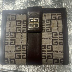 Authentic Givenchy compact kiss lock chocolate brown wallet